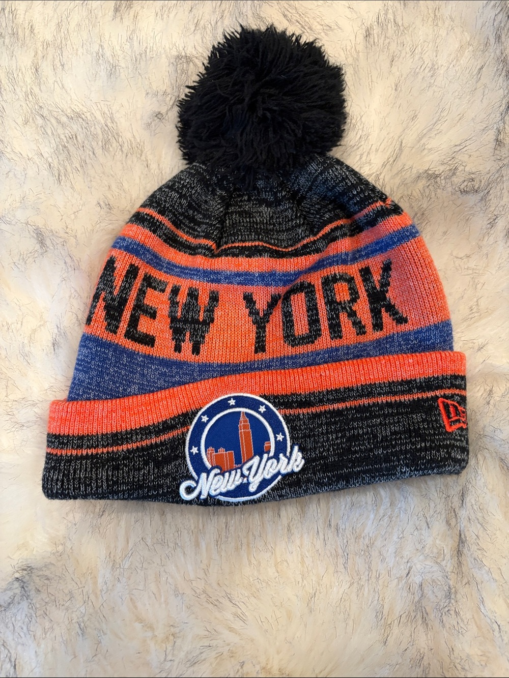 New Era Kids New York Pom Beanie - Black, Orange & Blue